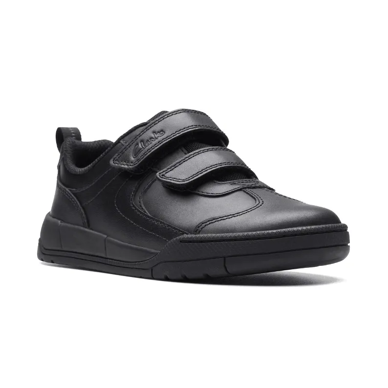 Clarks Boys School Shoe Kick Pace K Black Leather